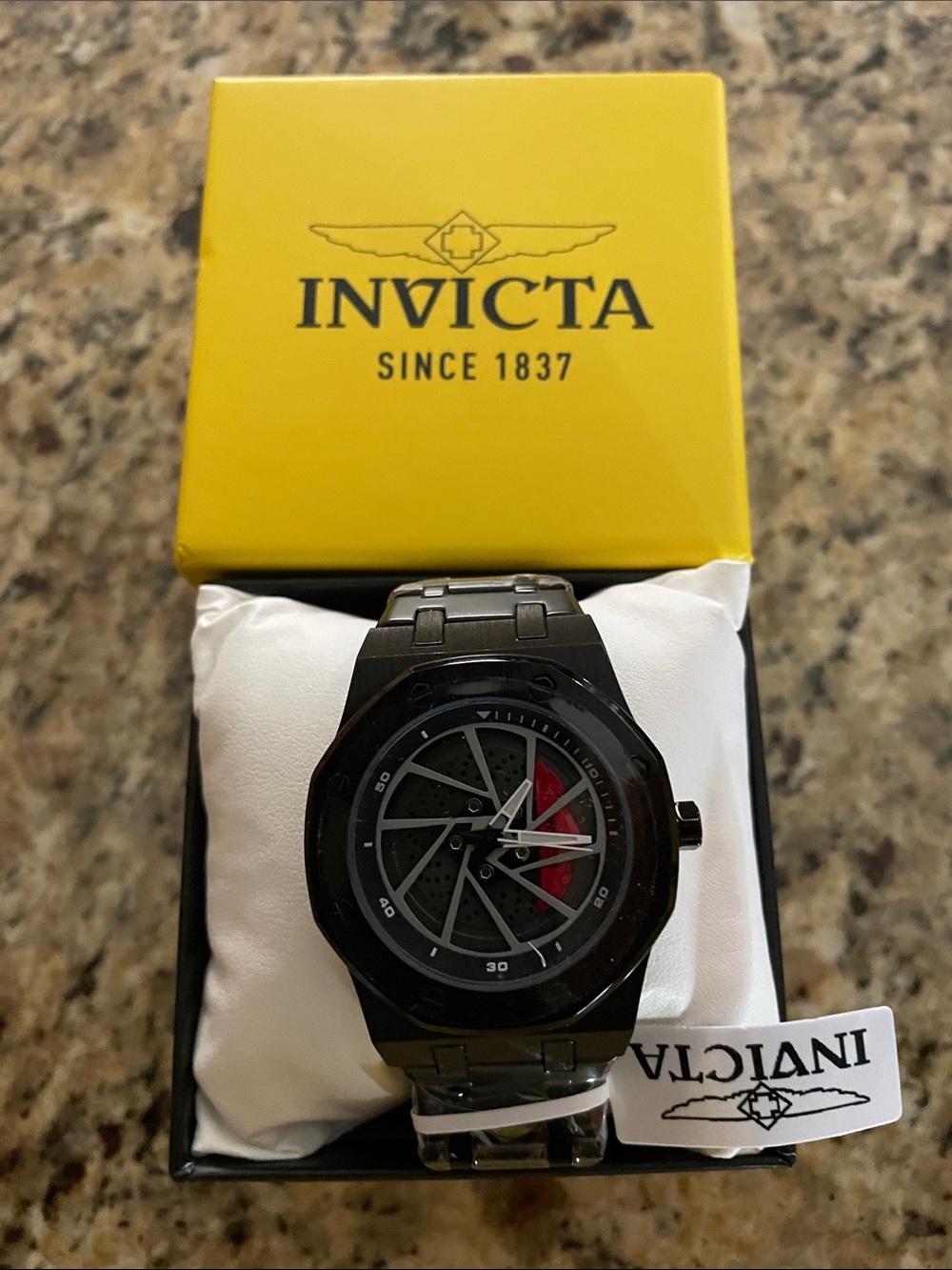 Invicta Rim Black Stainless Steel Watch with Red Detail